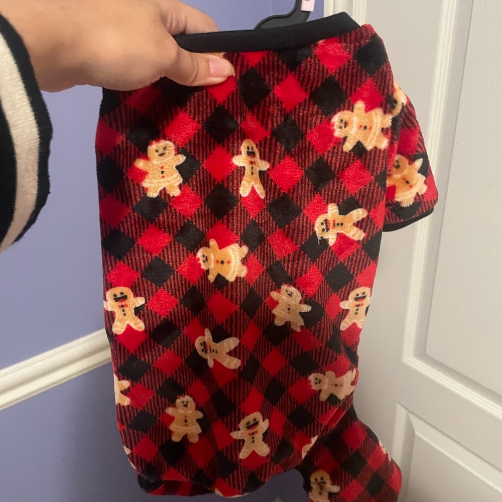 Red Plaid Dog Christmas Pajamas with Gingerbread Pattern